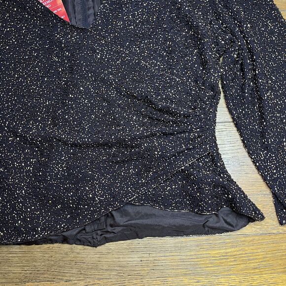 Jkara Beaded Black Gold Formal Blouse Evening Party Top Zip Back VNeck Womens 12 - Picture 15 of 16